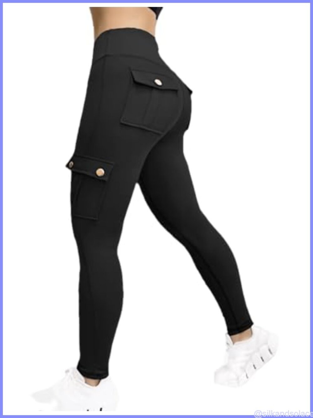 Nylon Blend Cargo Leggings with Pockets for Women High Waist
